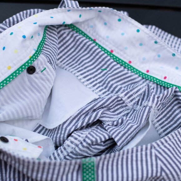 Vtg Y2k Lululemon Seersucker Beach Shorts Womens 36W Golf Bermudas Gray/White - Picture 14 of 14